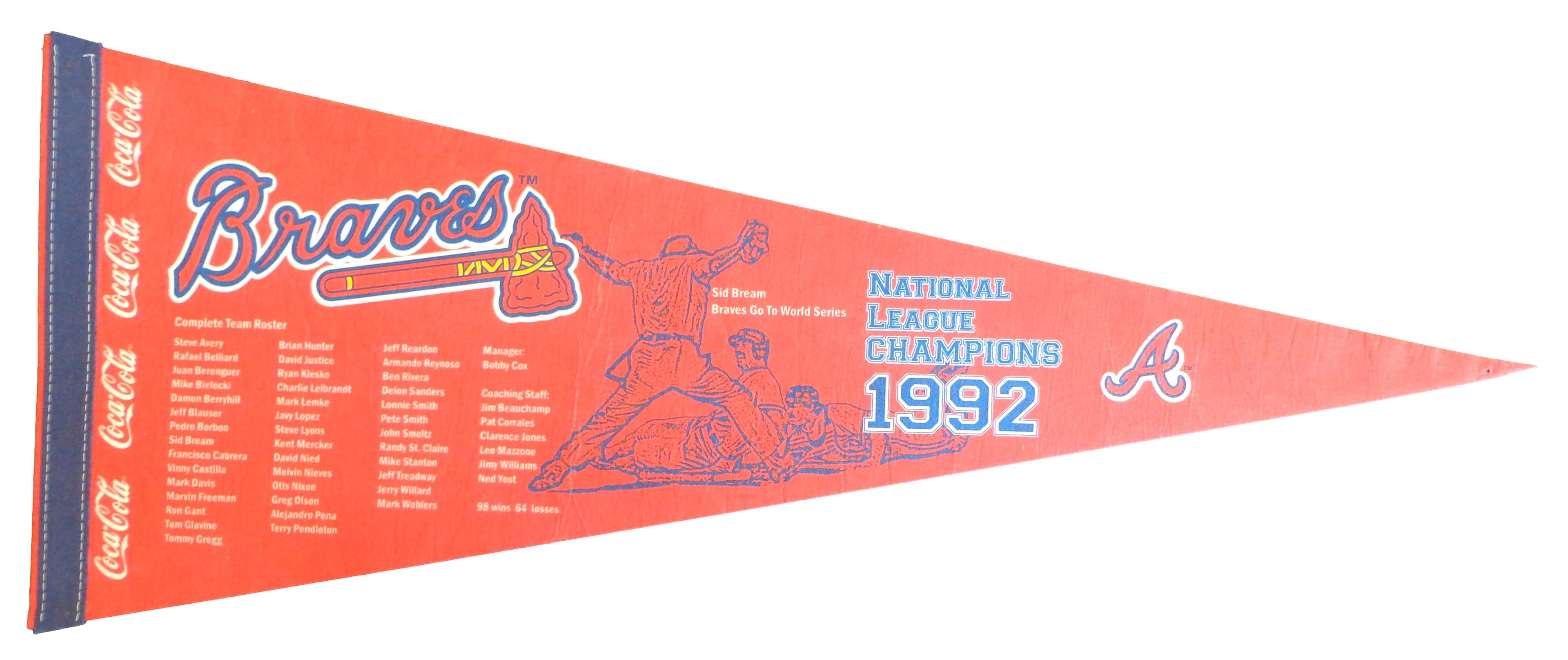 1992 Atlanta Braves National League Champions Baseball 30x12 Felt Pennant
