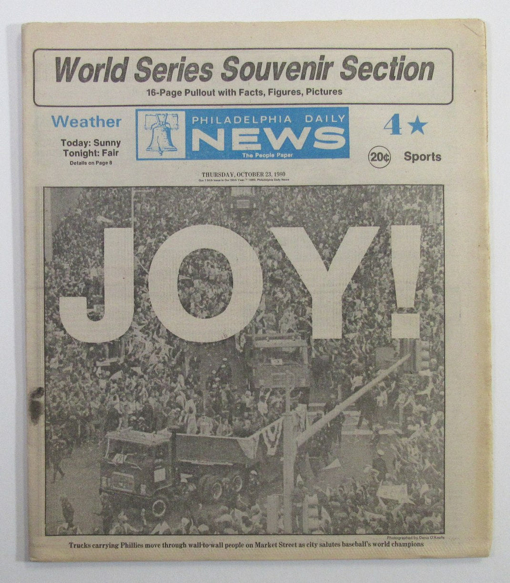 Philadelphia Phillies 1980 World Series Parade Philly Daily News Newspaper 10/23/80