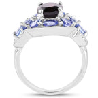 4.20 Carat Genuine Garnet, Tanzanite & White Topaz .925 Sterling Silver Ring