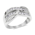 CZ Accent Stones Sterling Silver Plated Crossover Halo Engagement Ring