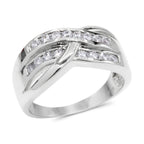 CZ Accent Stones Sterling Silver Plated Crossover Halo Engagement Ring
