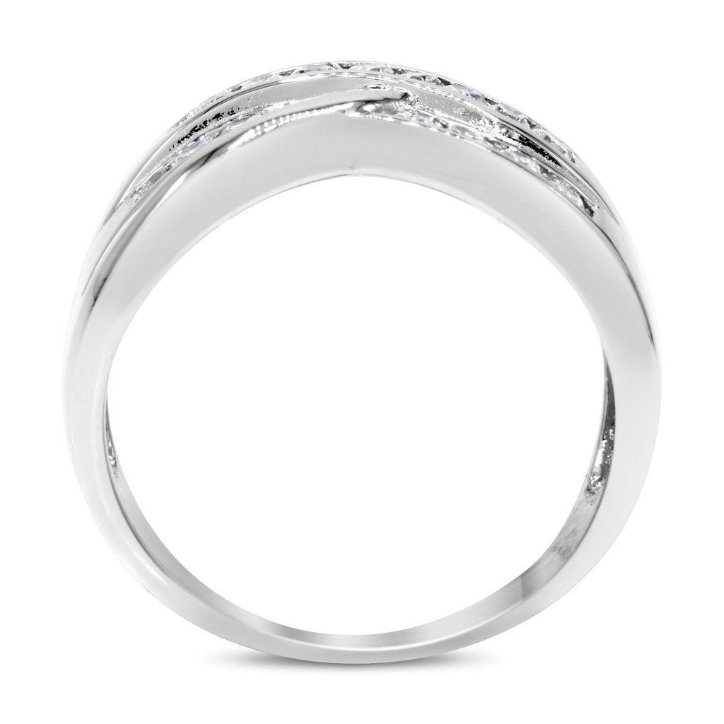 CZ Accent Stones Sterling Silver Plated Crossover Halo Engagement Ring