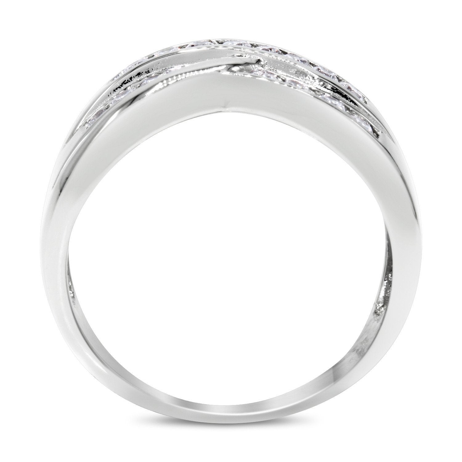 CZ Accent Stones Sterling Silver Plated Crossover Halo Engagement Ring