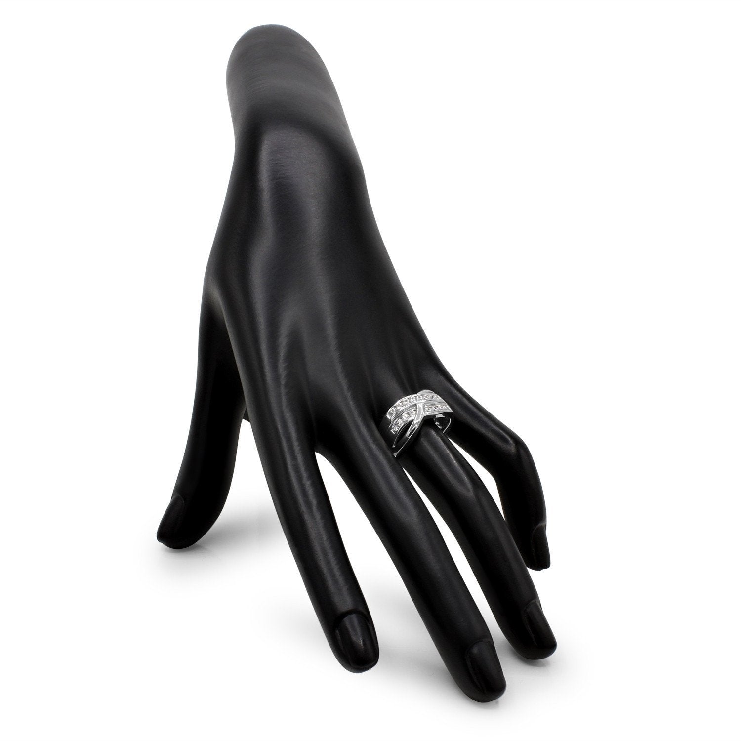 CZ Accent Stones Sterling Silver Plated Crossover Halo Engagement Ring