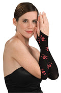 Women's Black and Red Skull Cross Bones Fingerless Arm Warmer Gloves