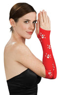 Women's Red with White Skull Cross Bones Fingerless Arm Warmer Gloves