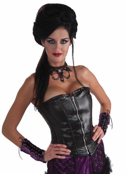 Slick and Evil Strapless Adult Faux Leather Black Corset with front Zipper