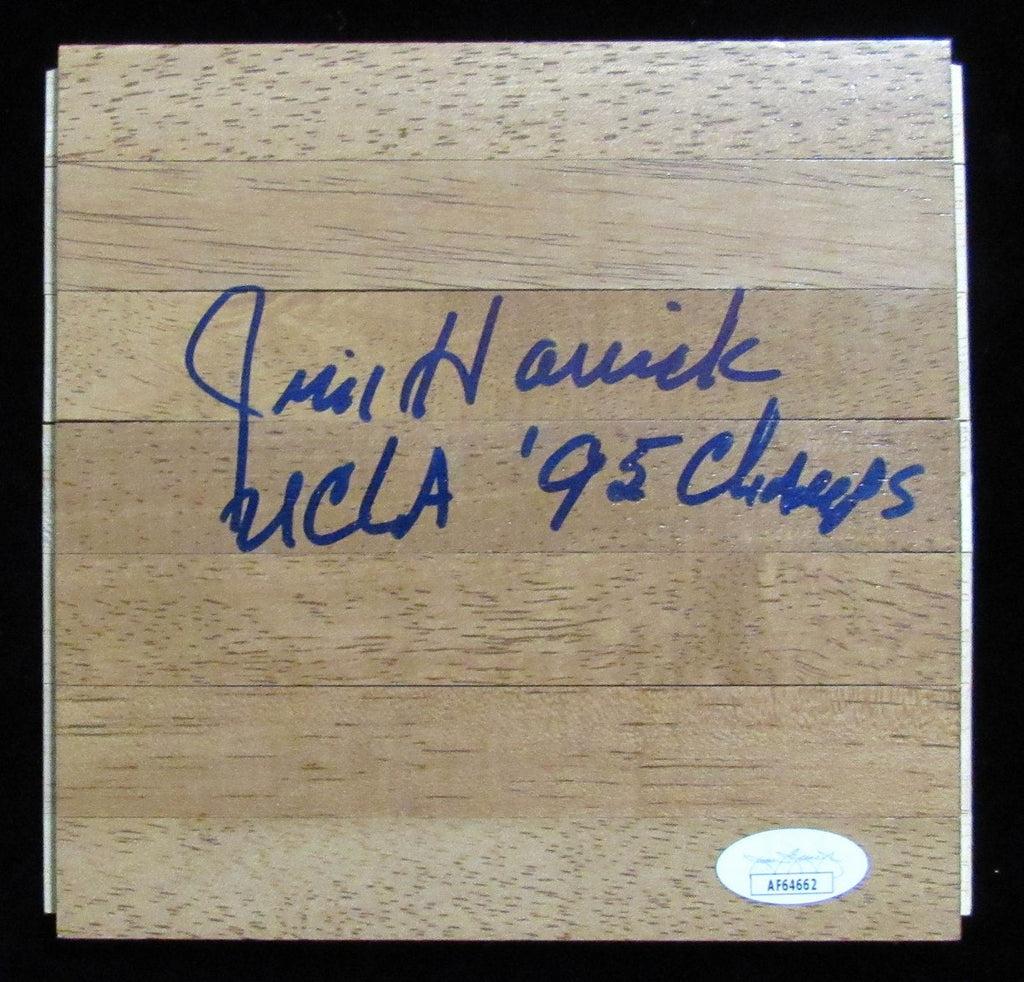 Jim Harrick Autographed/Inscr 6x6 Floorboard Piece UCLA Basketball Coach JSA