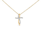 14K Yellow Gold Plated Sterling Silver 1/4 Cttw Diamond Cross Pendant Necklace