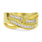 CZ Accent Stones Sterling Silver Gold Plated Crossover Halo Engagement Ring