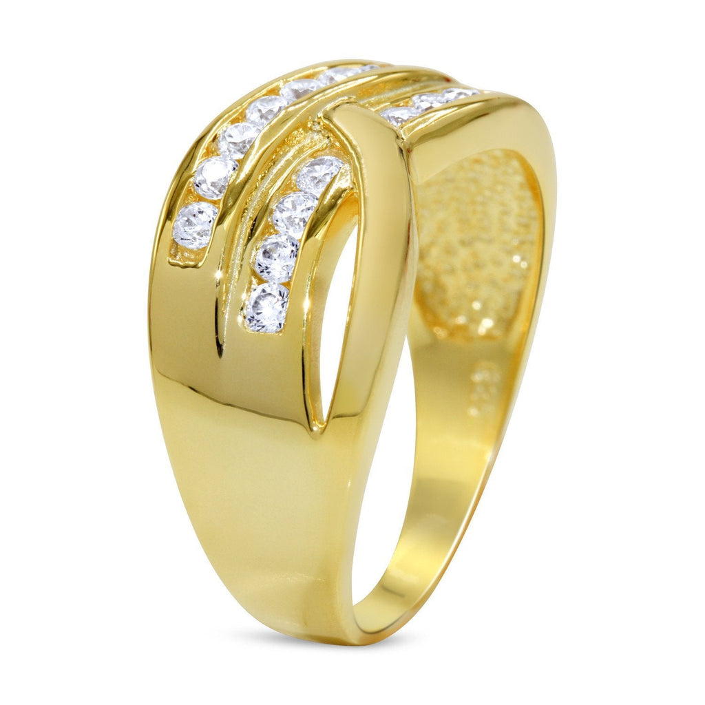 CZ Accent Stones Sterling Silver Gold Plated Crossover Halo Engagement Ring