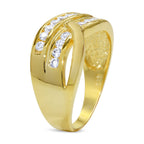 CZ Accent Stones Sterling Silver Gold Plated Crossover Halo Engagement Ring