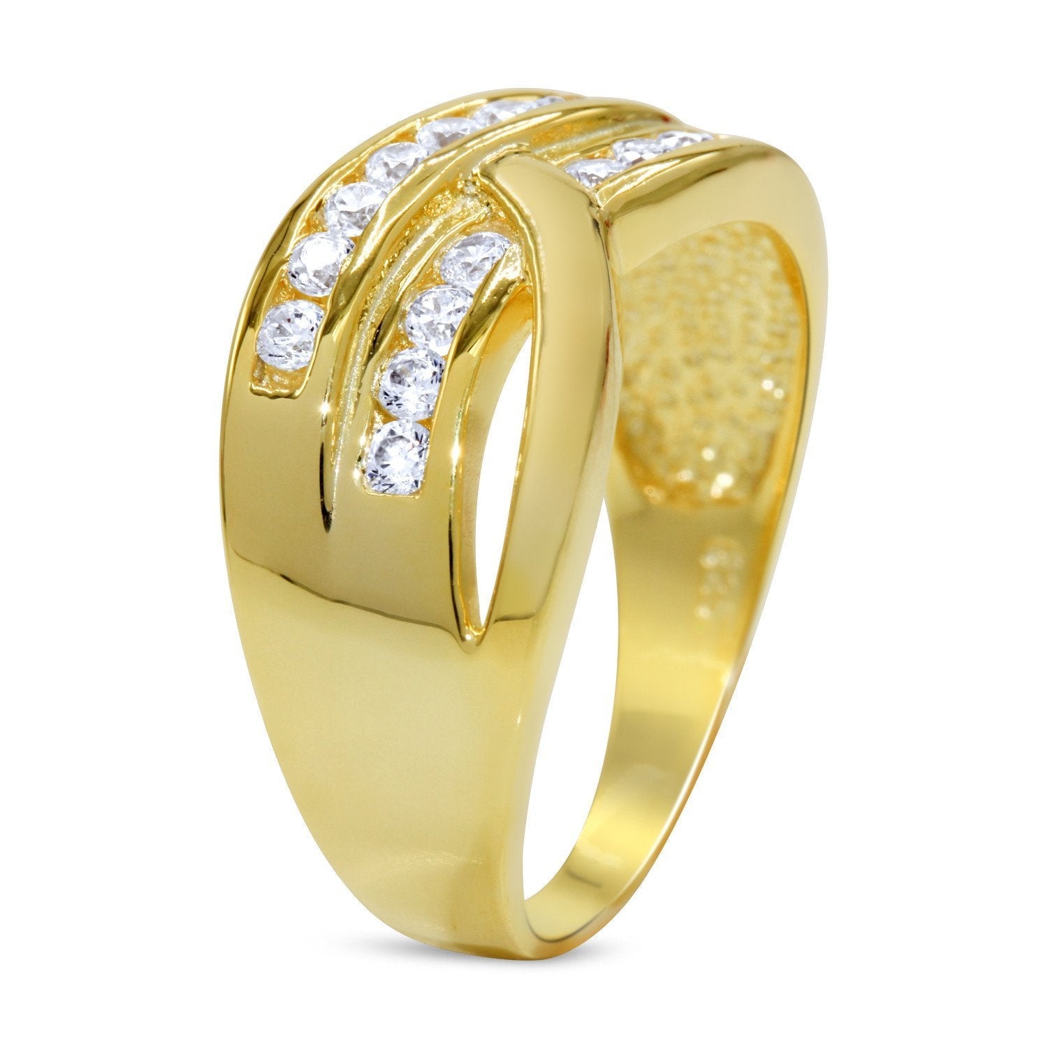 CZ Accent Stones Sterling Silver Gold Plated Crossover Halo Engagement Ring