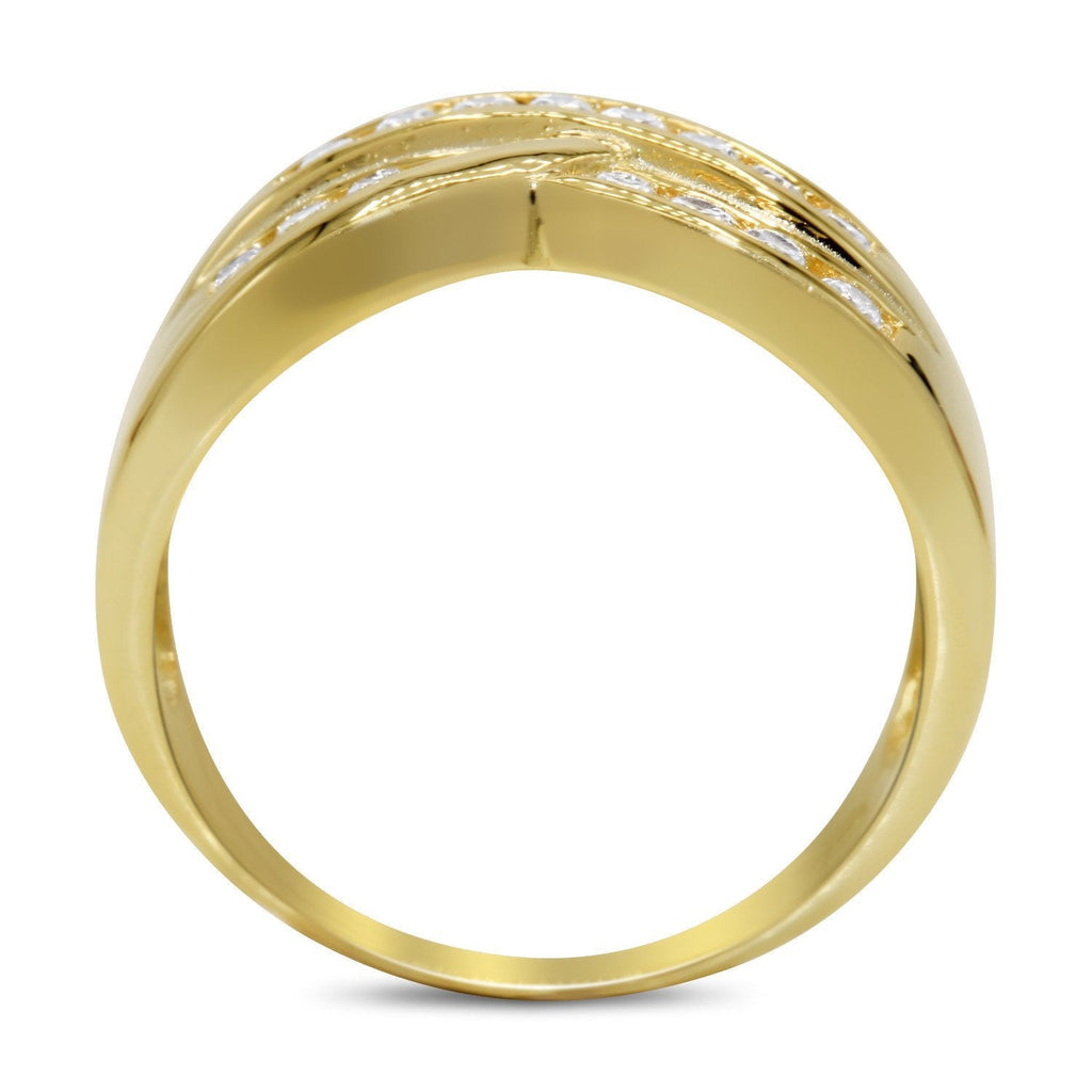CZ Accent Stones Sterling Silver Gold Plated Crossover Halo Engagement Ring