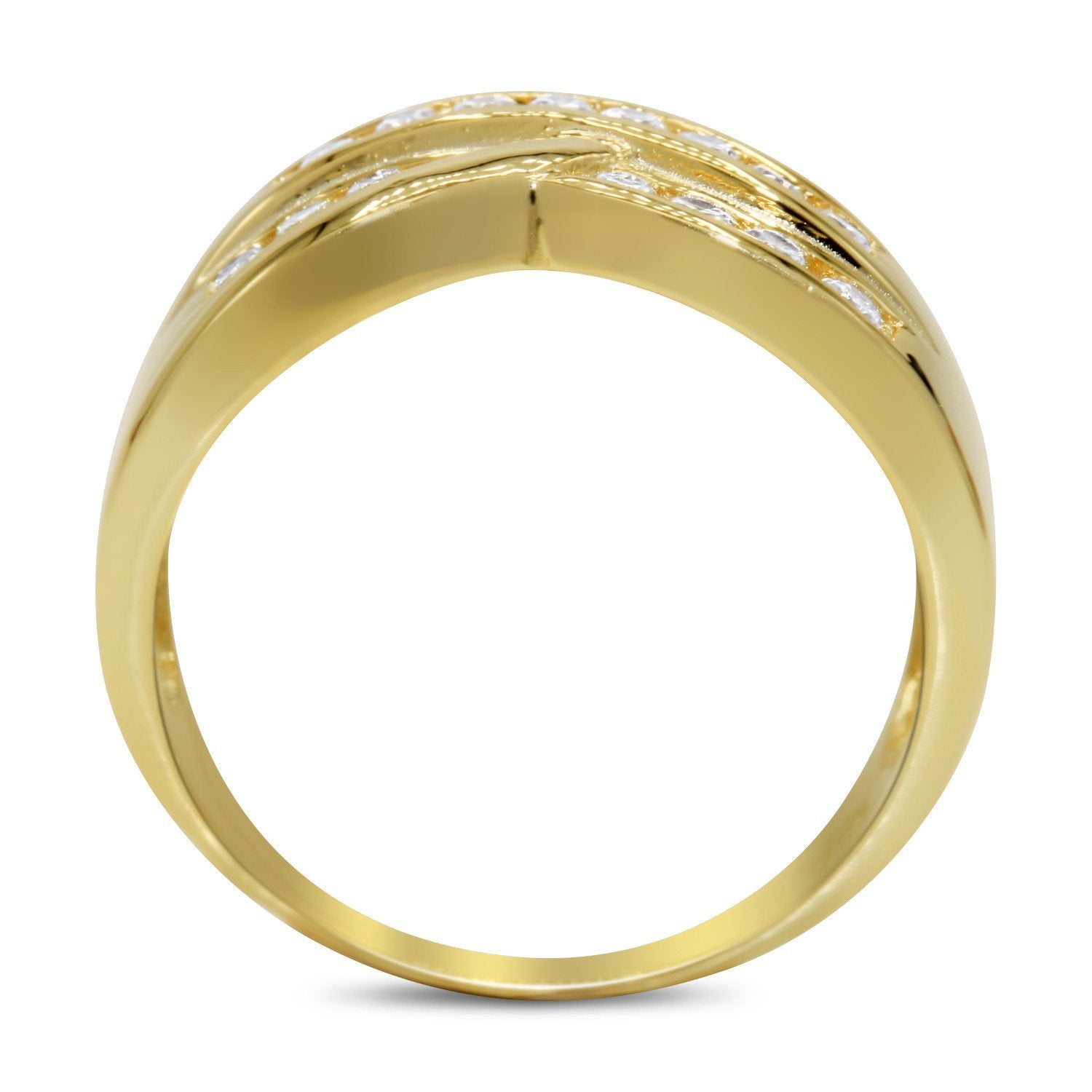 CZ Accent Stones Sterling Silver Gold Plated Crossover Halo Engagement Ring