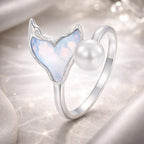 925 Sterling Silver Ring with Shell Pearl and Transparent Glass