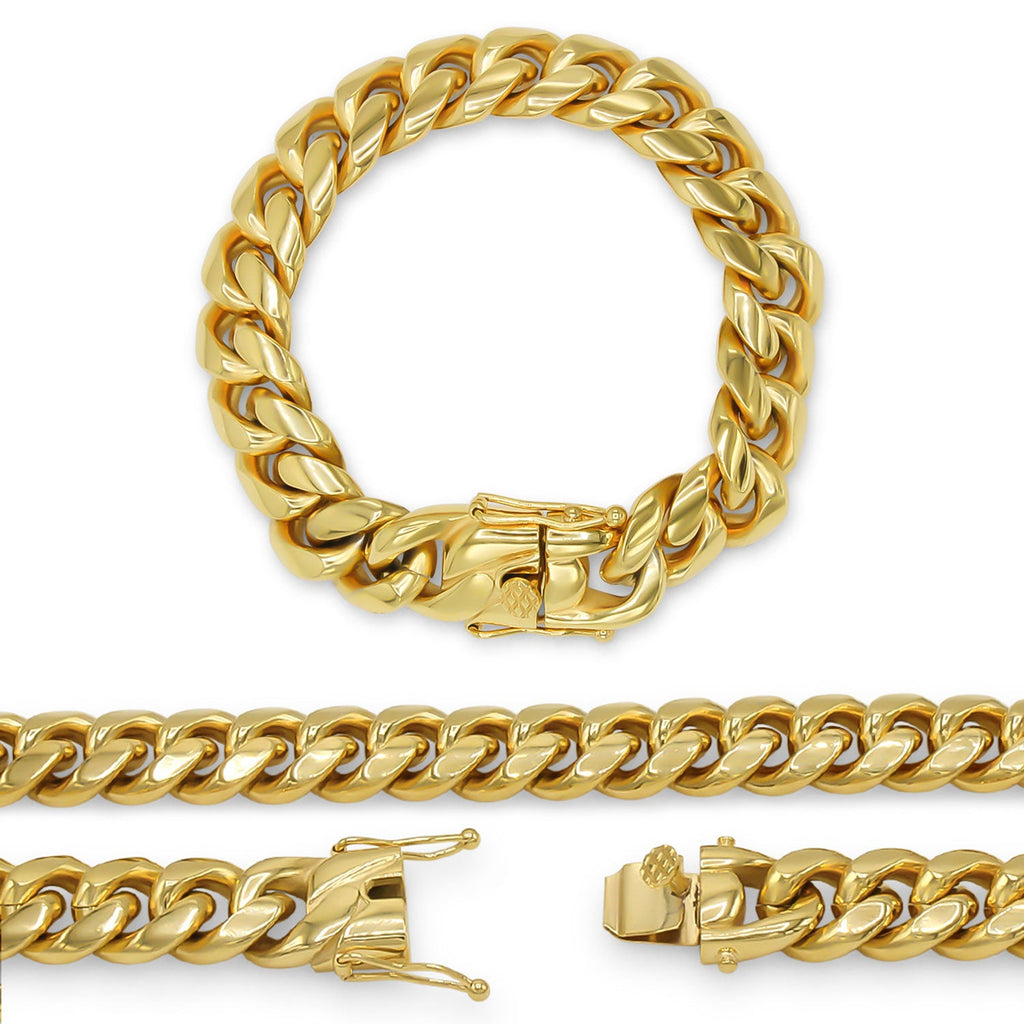 Cuban Link Chain Curb 18K Gold Plated Bracelet 8.5" Stainless Steel Jewelry For Men