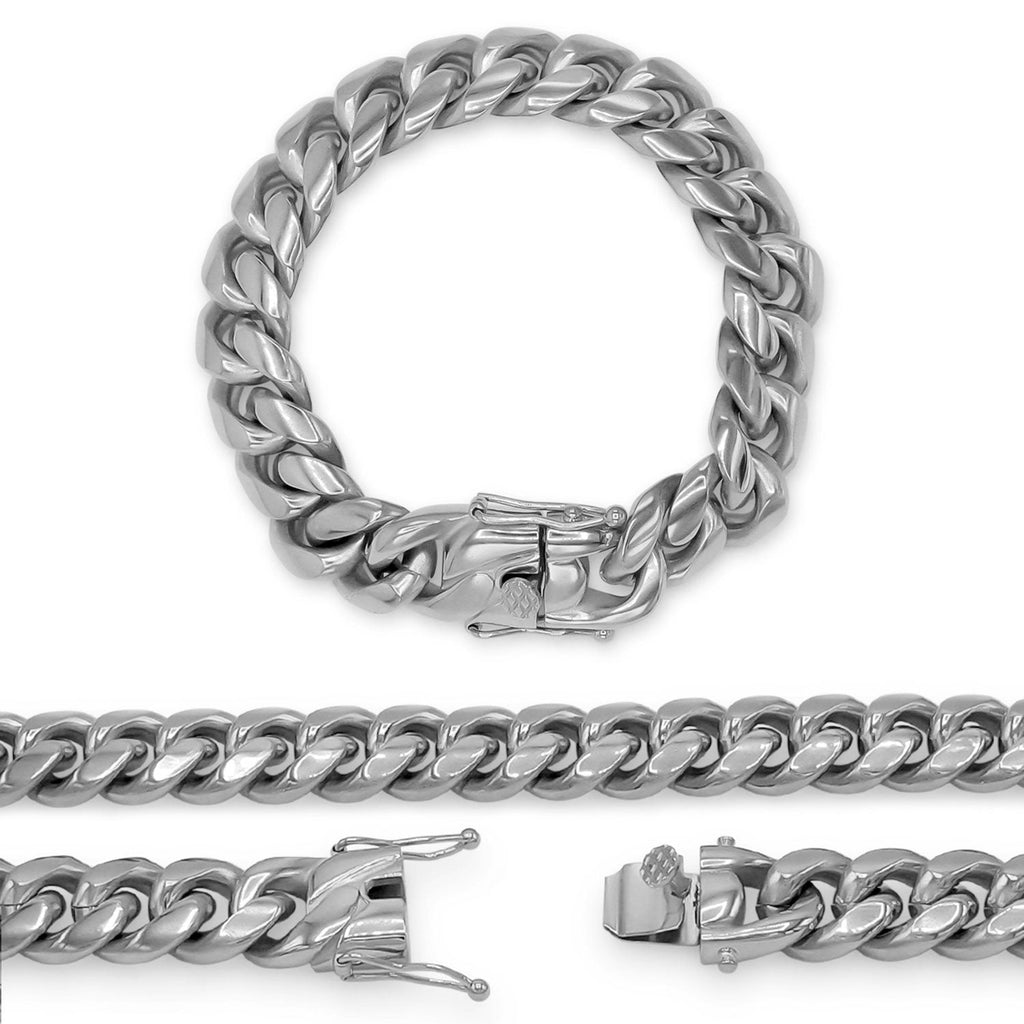 Cuban Link Chain Silver Curb Bracelet 8.5" Stainless Steel Men Jewelry