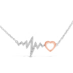 14K Rose Gold Plated Silver Diamond Accent Zig Zag Heart Necklace