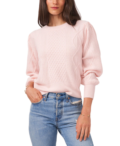 1.STATE Women's Variegated Cables Crew Sweater Pink Size Medium