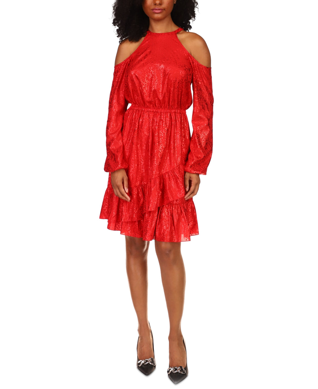 Michael Kors Women's Printed Cold Shoulder Dress Red Size X-Large