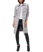 Vince Camuto Women's Plaid Cotton Blend Knit Jacket Gray Size Medium