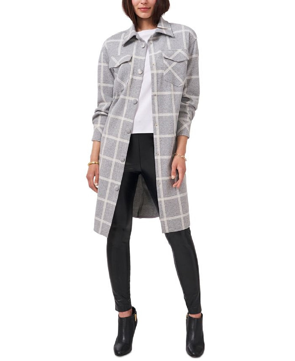 Vince Camuto Women's Plaid Cotton Blend Knit Jacket Gray Size Medium