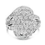 Sterling Silver 1.0 Cttw Diamond Swirl Cluster Cocktail Ring