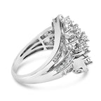 Sterling Silver 1.0 Cttw Diamond Swirl Cluster Cocktail Ring