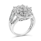 Sterling Silver 1.0 Cttw Diamond Swirl Cluster Cocktail Ring