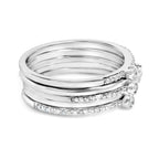 Sterling Silver 3/8 Cttw Diamond Bezel and Pave Set Stackable Ring Set