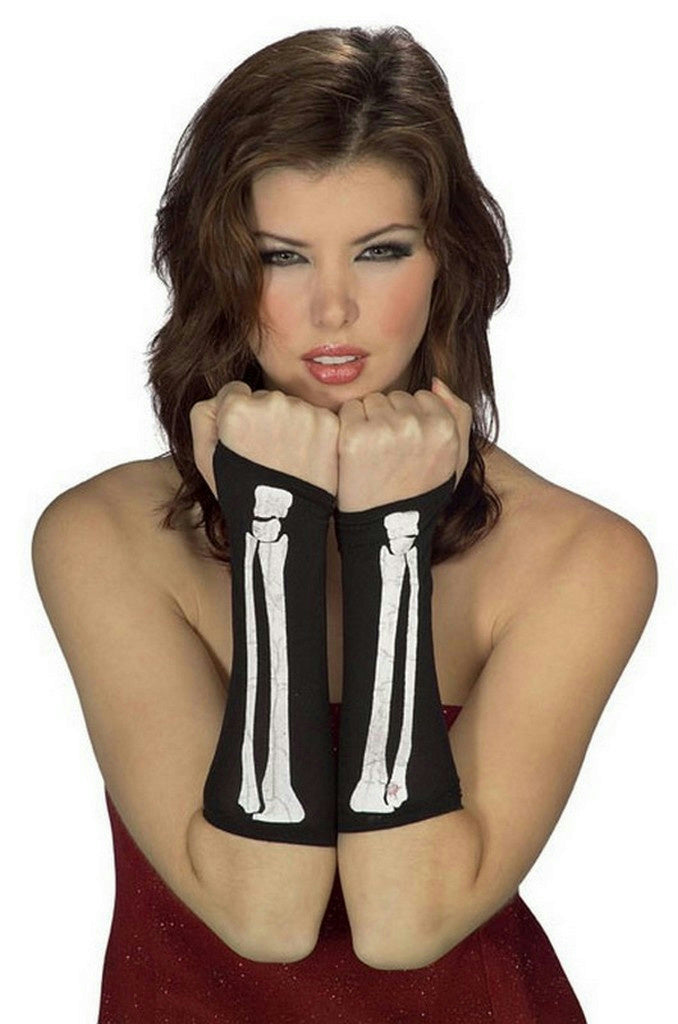 Women's Skeleton Bone Fingerless Arm Warmer Gloves