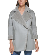 Calvin Klein Women's Midi Warm Faux Fur Coat Gray Size X-Large
