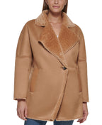 Calvin Klein Women's Faux Shearling Coat Brown Size Medium