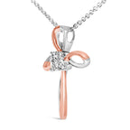 10K Rose Gold Plated Sterling Silver Diamond Accent Cross Pendant Necklace
