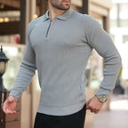 Quarter-Zip Small Rib Knit Polo Sweater // Gray