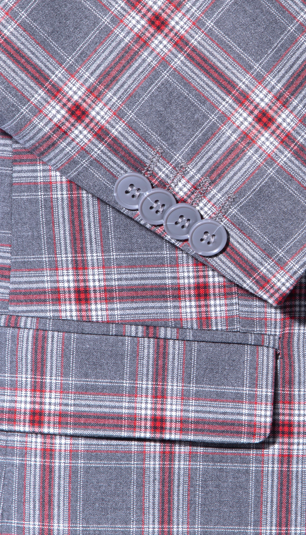 The Kingston Mens Grey/Red Checker Slim Fit 3 Piece Suit
