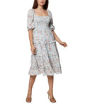 BCBGeneration Women's Smocked Ruffled Midi Dress Blue Size 6