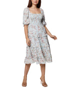 BCBGeneration Women's Smocked Ruffled Midi Dress Blue Size 6