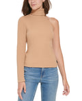 Calvin Klein Women's One Shoulder Turtleneck Top Brown Size Small