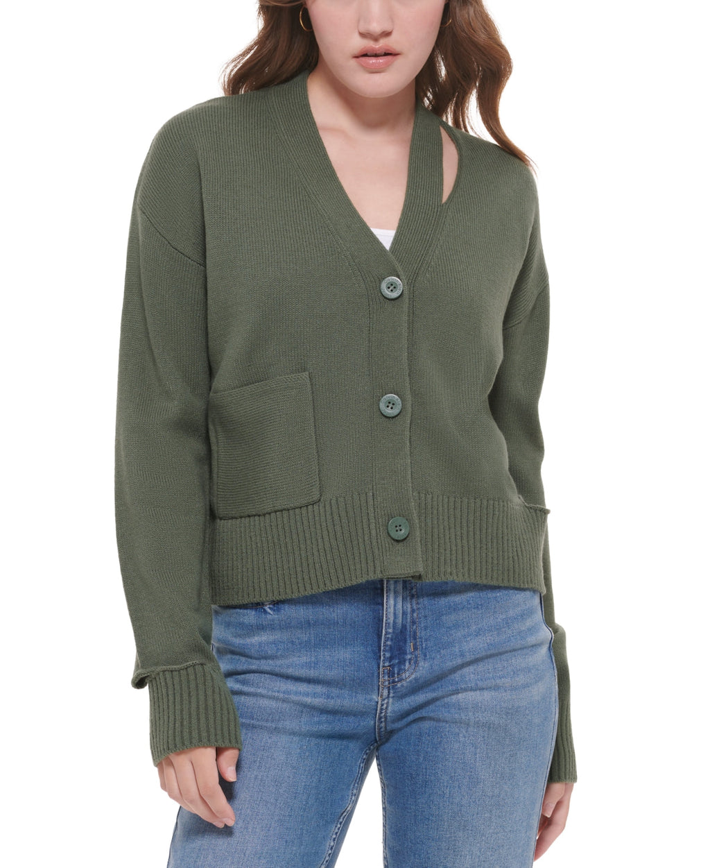 Calvin Klein Jeans Women's Cutout V Neck Cardigan Green Size X-Small