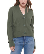 Calvin Klein Jeans Women's Cutout V Neck Cardigan Green Size X-Small