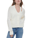 Calvin Klein Jeans Womens Cutout V Neck Cardigan White Size Small