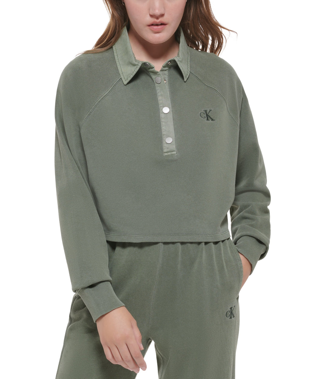 Calvin Klein Women's Cotton Polo Sweatshirt Green Size X-Large