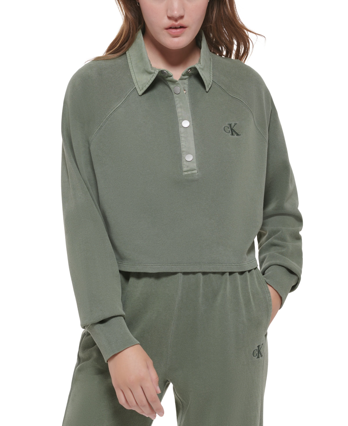 Calvin Klein Womens Cotton Polo Sweatshirt Green Size XLarge