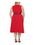 Calvin Klein Women's Plus Belted A Line Dress Red Size Plus