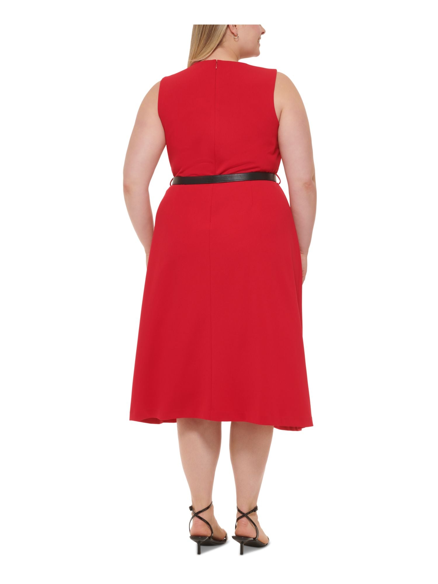 Calvin Klein Women's Plus Belted A Line Dress Red Size Plus