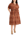 Calvin Klein Women's Cotton Batik PrinT-Shirt Dress Brown Size 20W