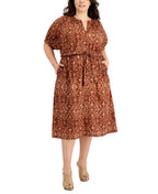 Calvin Klein Women's Cotton Batik PrinT-Shirt Dress Brown Size 20W
