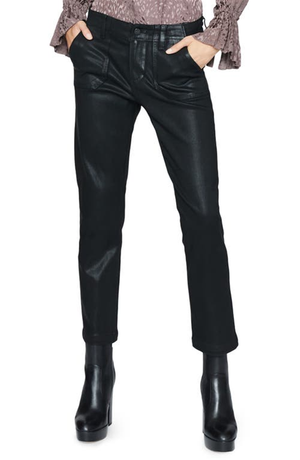 Paige Mayslie Coated Straight Leg Pants, Black Luxe, Size 31